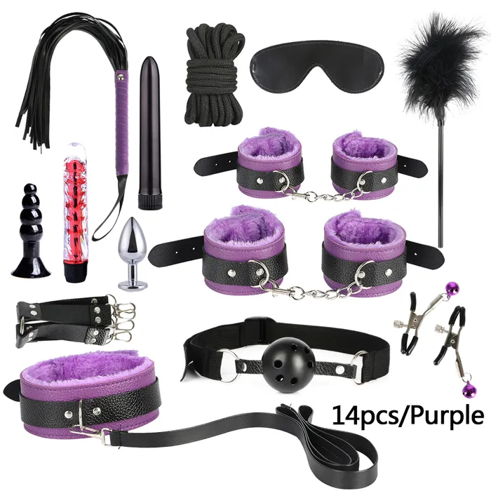 BDSM Bondage Sex Toys for Adults Handcuffs Nipple Clamps Whip Mouth Gag Butt Plug Dildo Vibrator Bondage Set for Adult soniker Anal