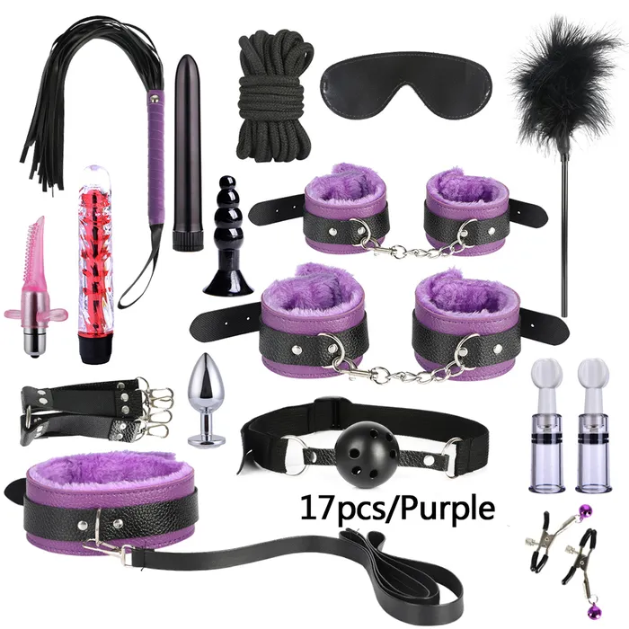 BDSM Bondage Sex Toys for Adults Handcuffs Nipple Clamps Whip Mouth Gag Butt Plug Dildo Vibrator Bondage Set for Adult soniker Anal