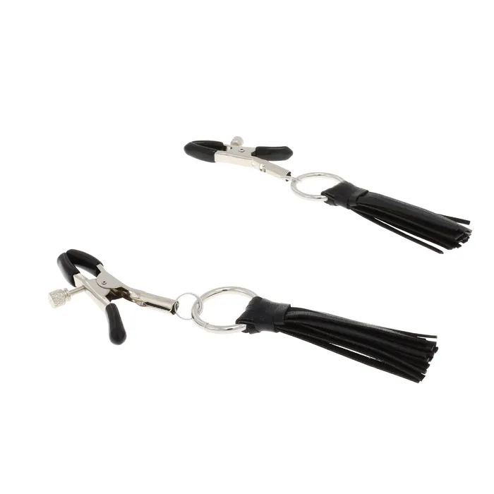 Couples 53X EFFECTIVE BEHAVIOR BLACK FAUX LEATHER TASSLE ADJUSTABLE NIPPLE CLAMPS