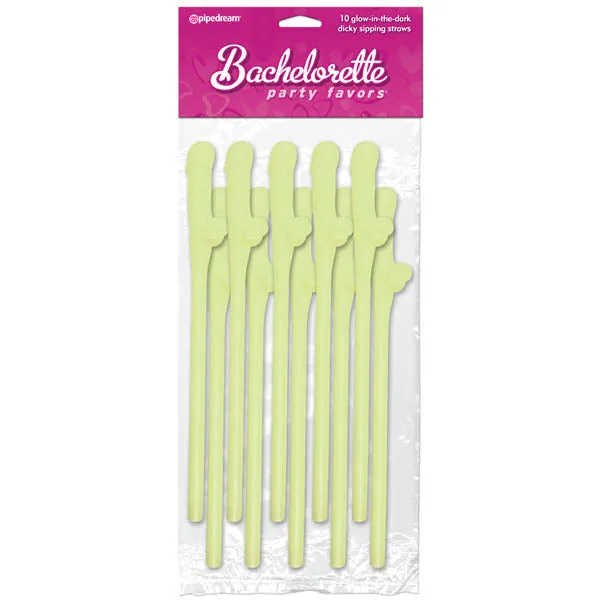 Pipedream Bachelorette Party Favors Dicky Sipping Straws Glow in the Dark Straws Set of 10 Female Sex Toys