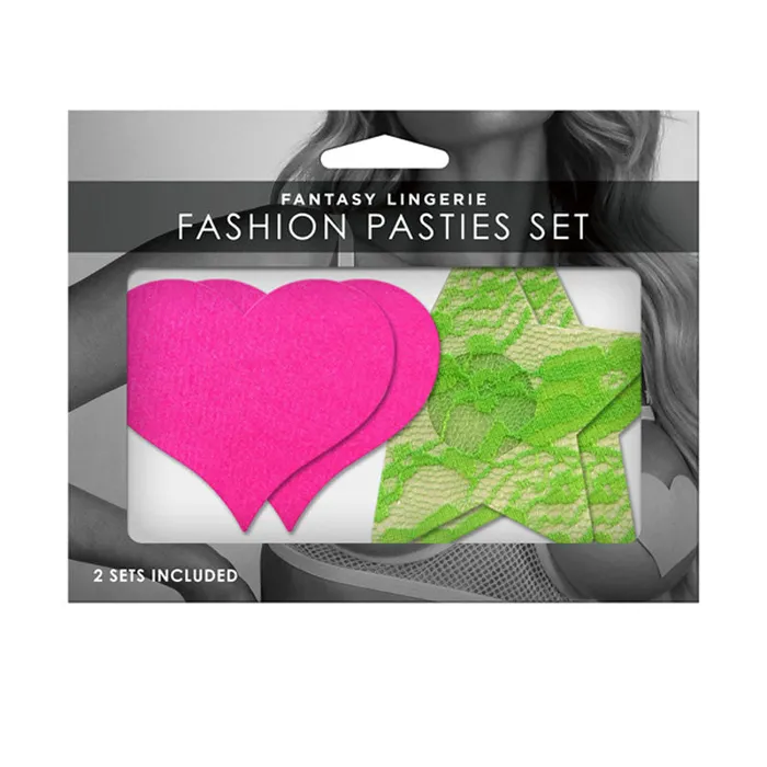 Vibrators GLOW Fashion Pasties Set Neon Green Solid Pink 2 Sets Included Fantasy Lingerie