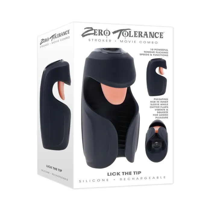 Zero Tolerance Lick The Tip Rechargeable Vibrating Thumping Stroker Silicone Black Zero Tolerance Male Sex Toys